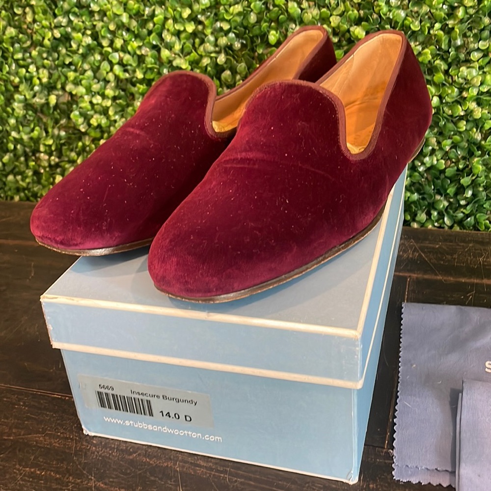 Stubbs & Wooten Velvet Burgundy Slip-on Loafers -sz14